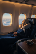 JetNest SleepHood 2-in-1 Travel Pillow in use on a plane